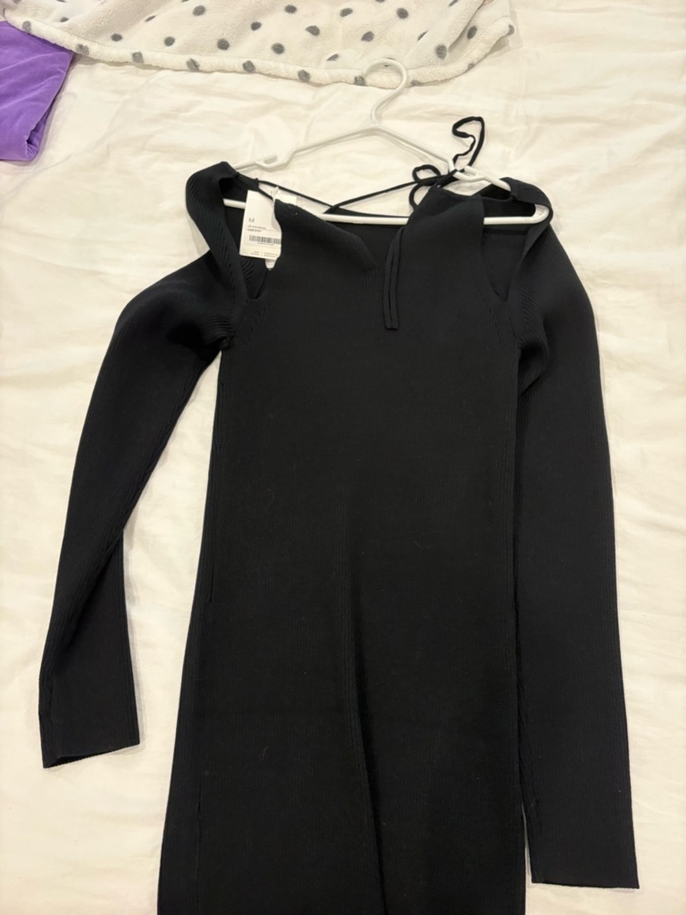 OAK + FORT Black Ribbed Cold-Shoulder Knit Dress